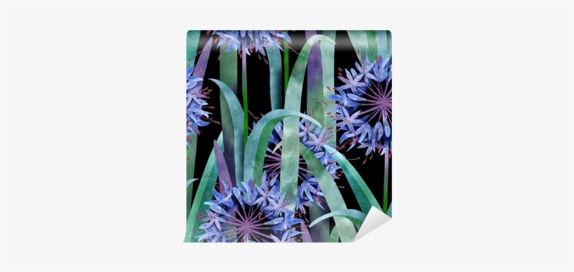 Watercolor Agapanthus Flower Seamless Pattern On Black - Watercolor Painting, transparent png download