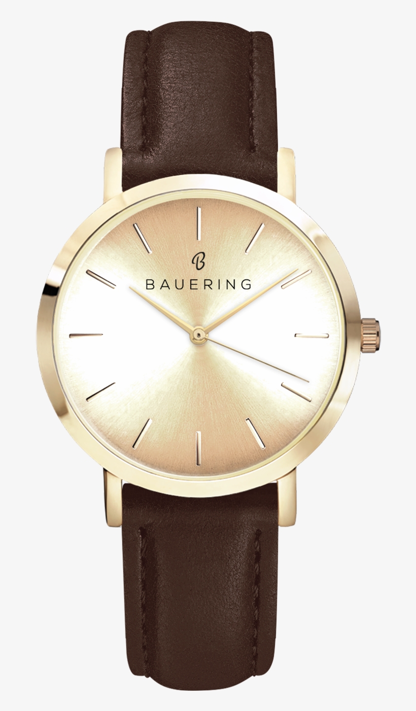 Classic Gold Women's Watch With Genuine Brown Leather - Watch, transparent png download