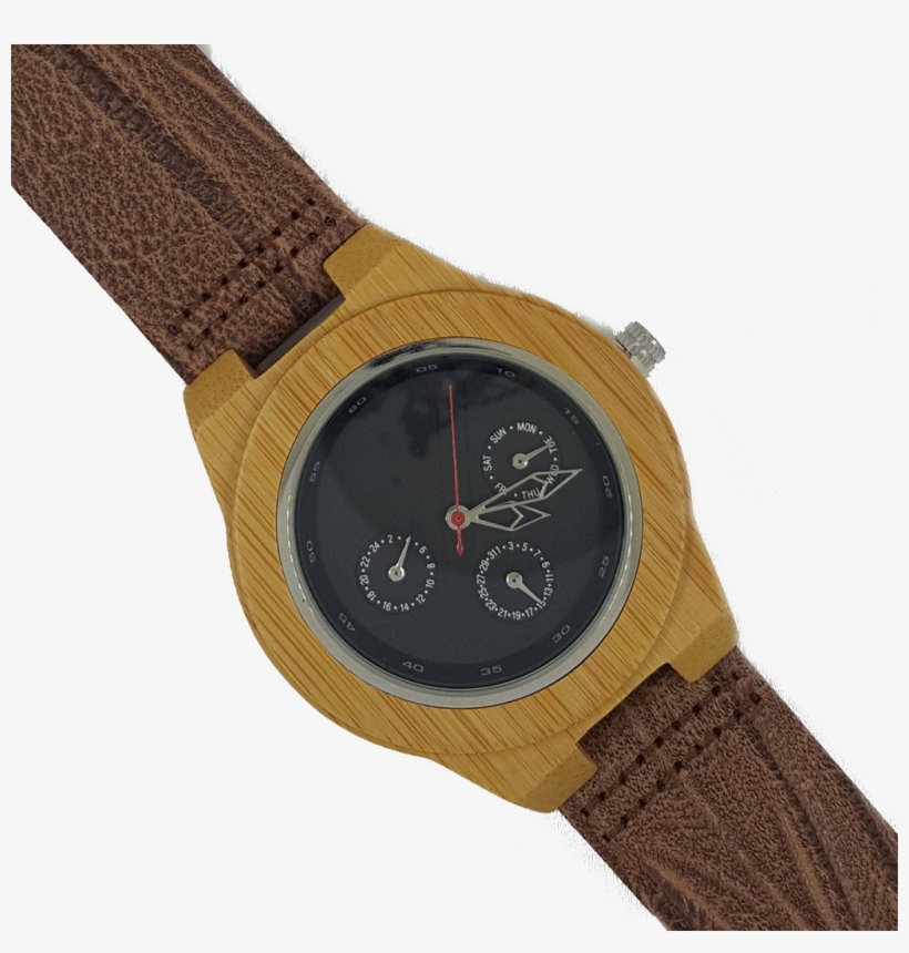 Wooden Bamboo Watch With Leather Strap - Analog Watch, transparent png download