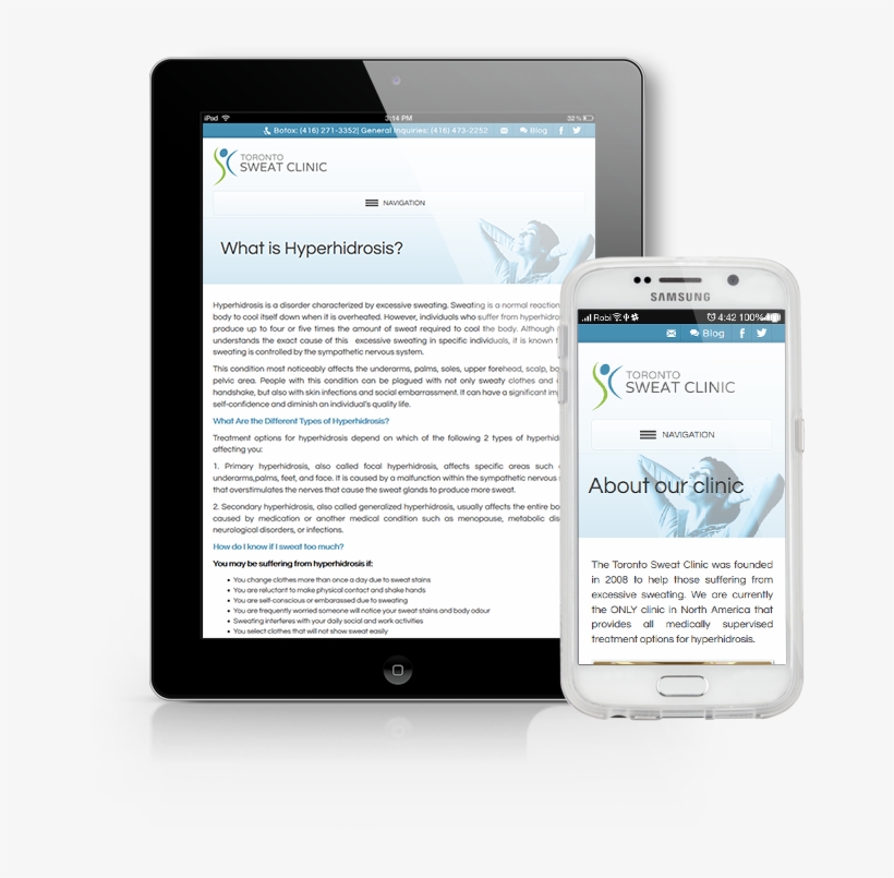 Mobile Responsive Website For Health Industry Torontosweatclinic - Tablet Computer, transparent png download