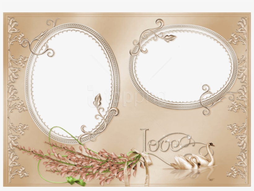 Elegant Png Love Photo Frame With Swan-and Rose Png - Double Photo Frame Transparent, transparent png download