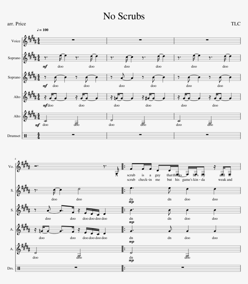 No Scrubs Ssaa - Sheet Music, transparent png download