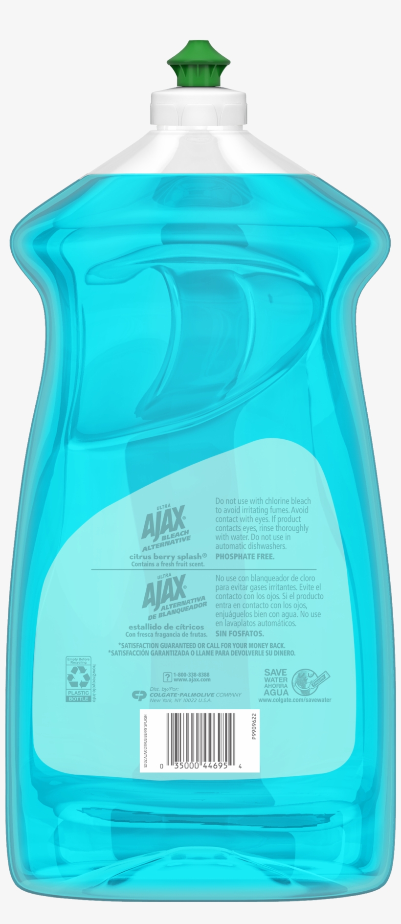 Ajax Ultra Triple Action Liquid Dish Soap, Bleach Alternative - Water Bottle, transparent png download
