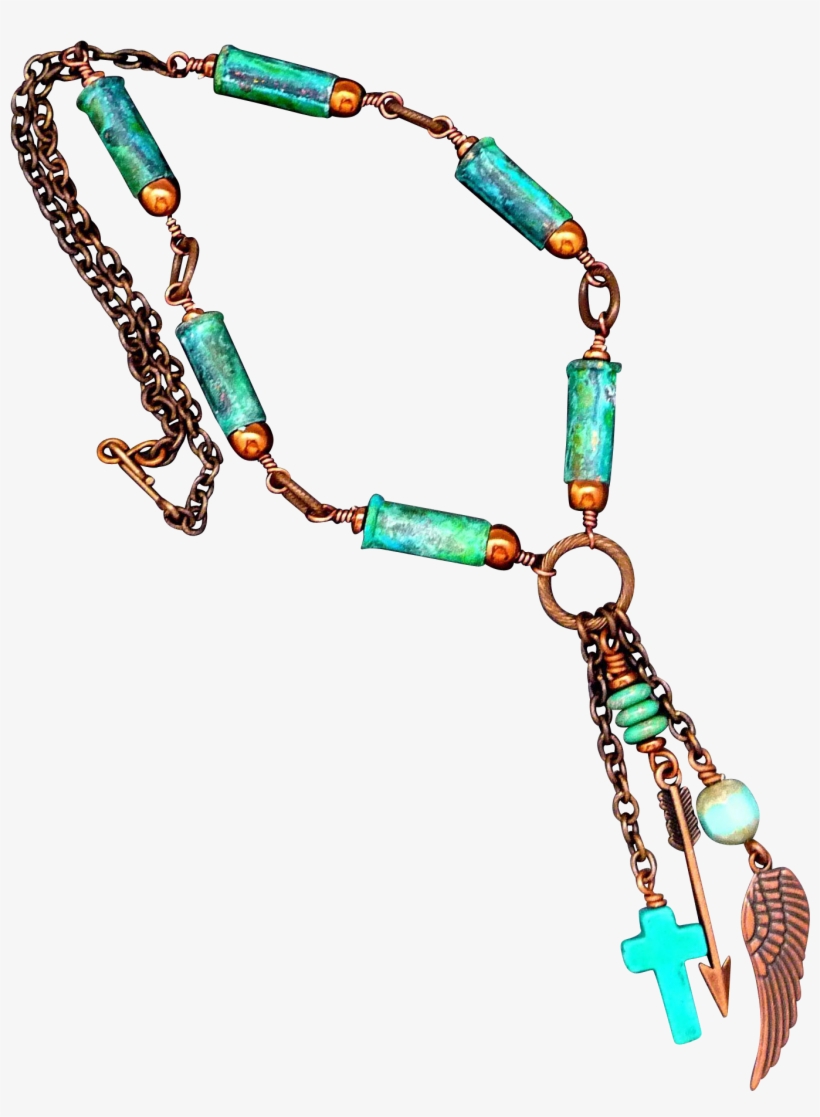 Verdigris Patina Bullet Shell Necklace With Copper - Bead, transparent png download