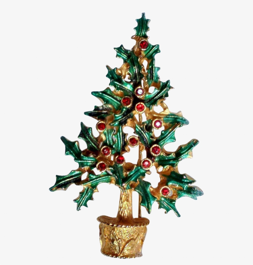 Christmas Tree Holly Photo Inspirations Vintage Brooch - Christmas Ornament, transparent png download
