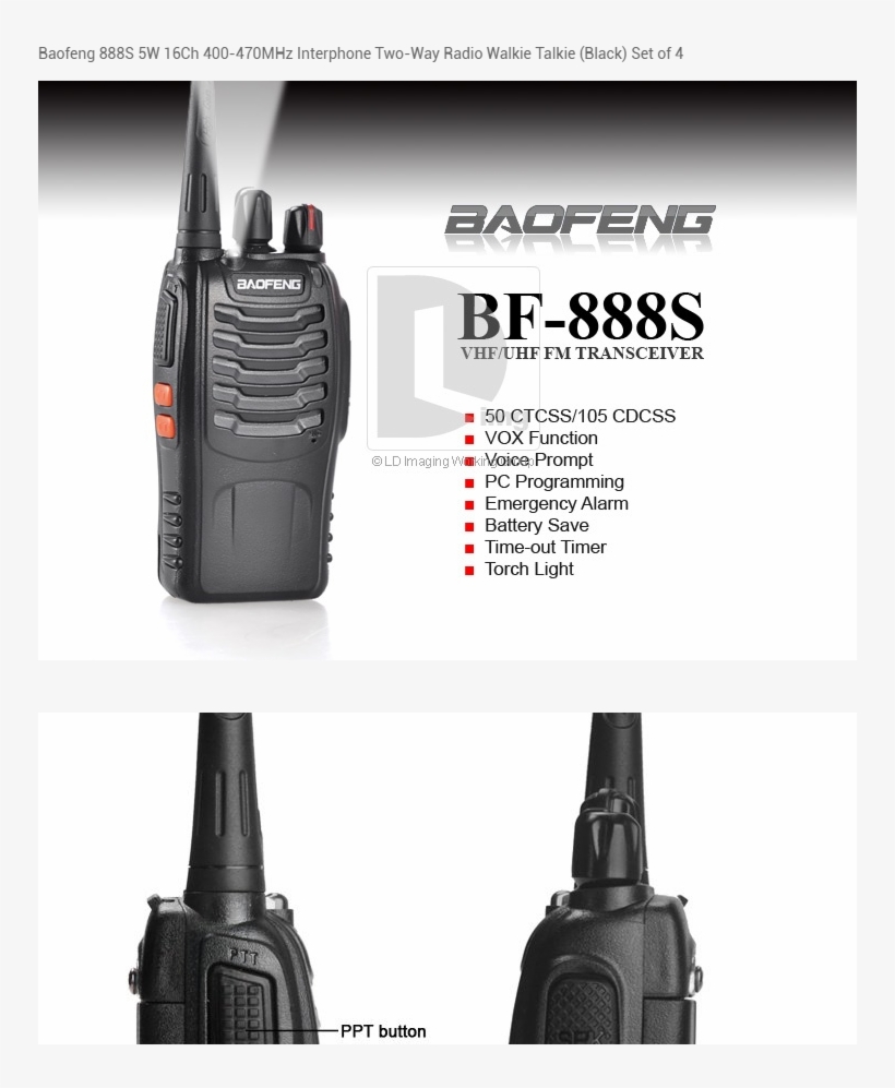 Set Of 4 Baofeng 888s 5w 16ch 400 470mhz Interphone - Walkie Talkie Price In Lahore, transparent png download