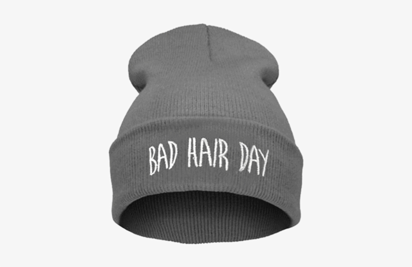 A Gray Beanie Which Shows The Phrase 'bad Hair Day' - Bad Hair Day Hue, transparent png download