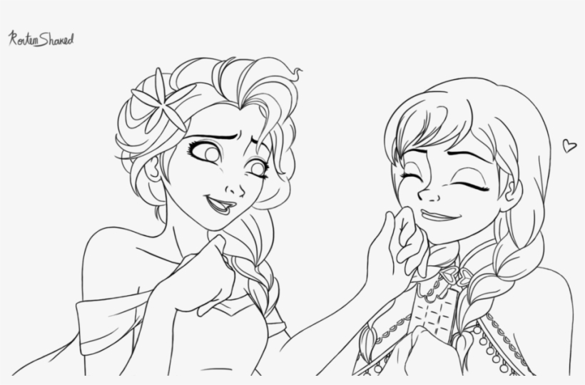 Anna And Elsa Line Art By Musashichan - Line Art, transparent png download