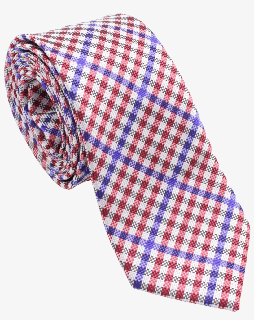 Red, White, And Blue Gingham Patterned Necktie - Table With Tablecloth Background, transparent png download