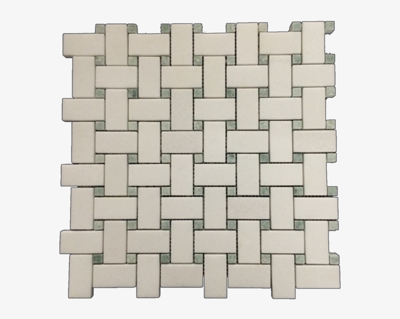 White Thassos Basketweave 7/8 With 3/8 Ming Green Dot - Basket Weave Tile, transparent png download