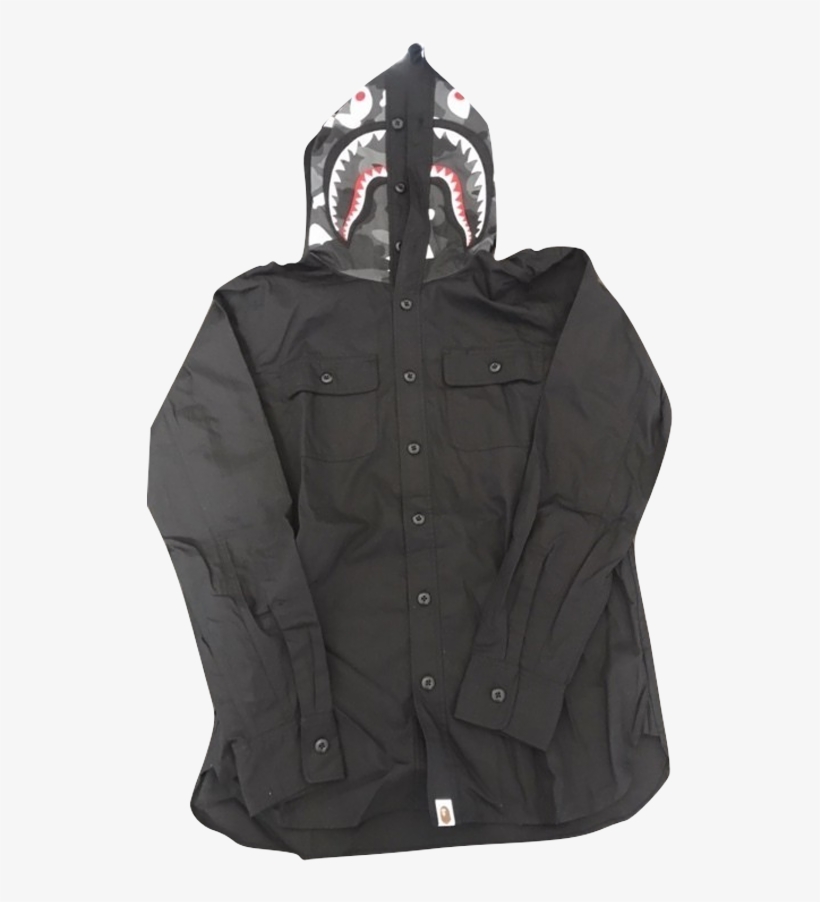 Shark Glow In The Dark Button Up - Hoodie, transparent png download