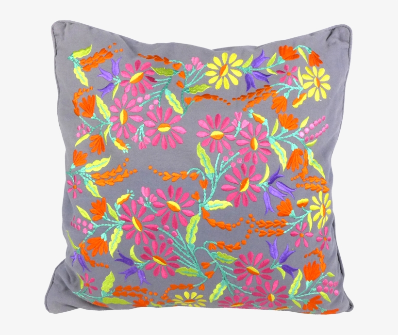 Charcoal Floral Embroidered Cushion - Cushion, transparent png download