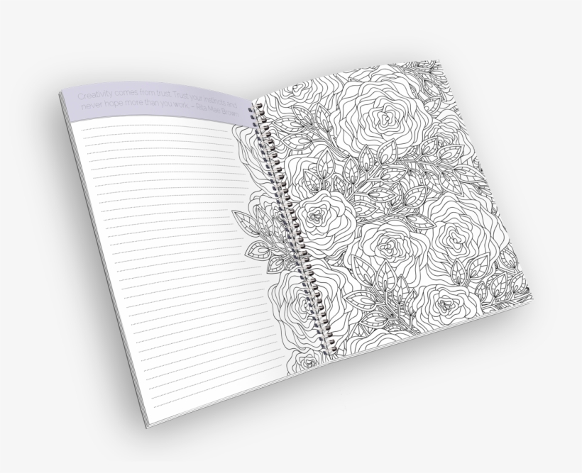 Open Spiral-bound Coloring Journal With A Rose Outline - Book, transparent png download