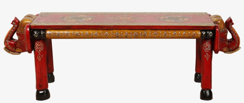 Sheesham Wooden Bench Elephant Painted - Table, transparent png download