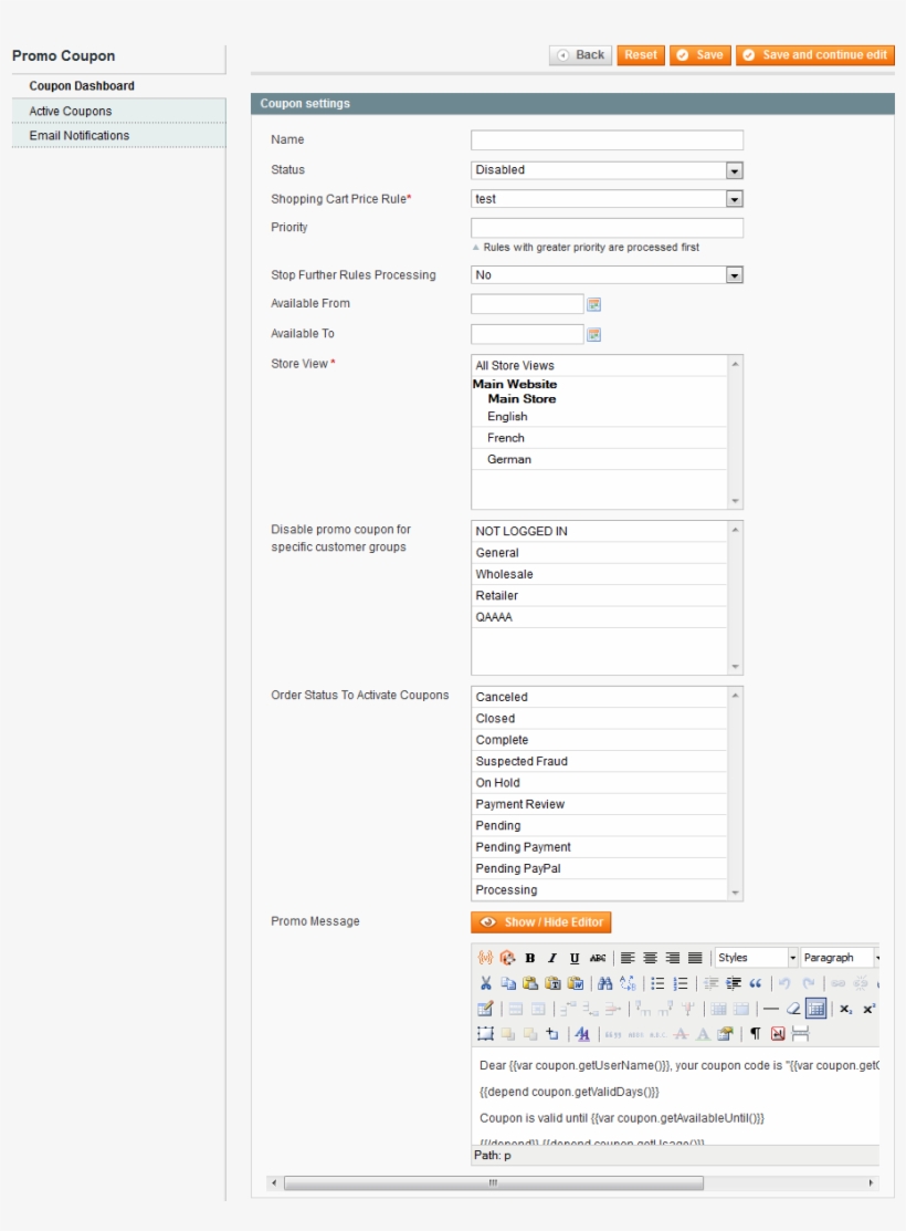Coupon General Settings - Tinymce, transparent png download