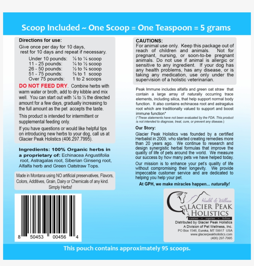 Peak Immune Powder For Dogs - Brochure, transparent png download