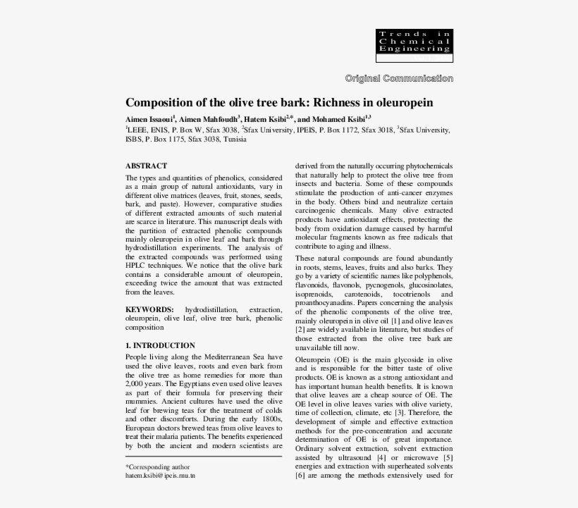Composition Of The Olive Tree Bark - Document, transparent png download