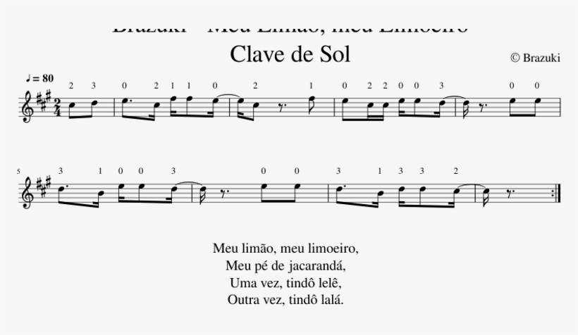 Brazuki Meu Limão Meu Limoeiro Clave De Sol Sheet Music - Arzt Attest, transparent png download