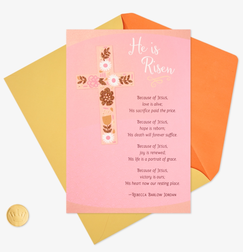 Floral Cross He Is Risen Religious Easter Card - Construction Paper, transparent png download
