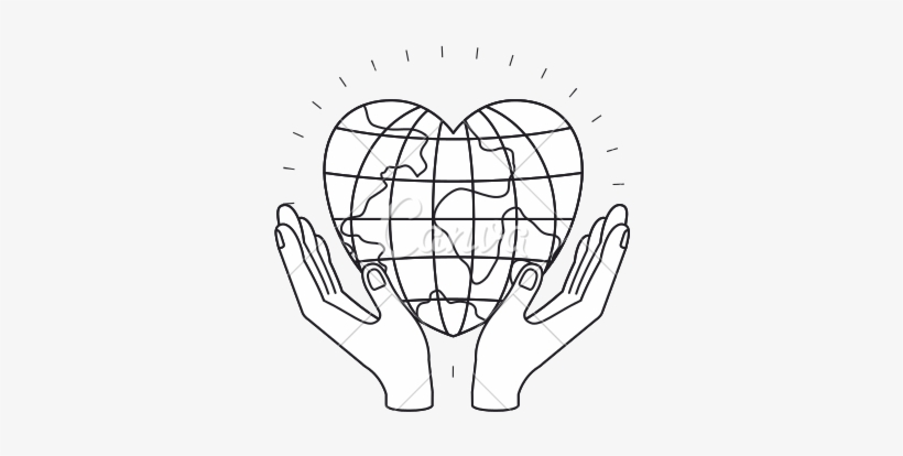 Hands With Floating Earth In Heart Shape - Hands Heart Shape In Black And White, transparent png download