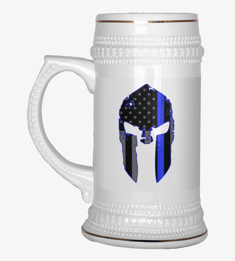 Spartan Helmet Thin Blue Line Flag Beer Stein Mug - Beer In Baden Württemberg, transparent png download