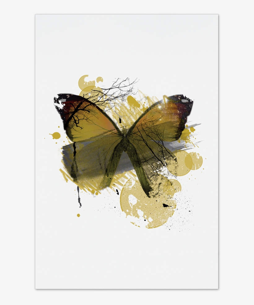 Yellow Butterfly Art Card - Poster, transparent png download