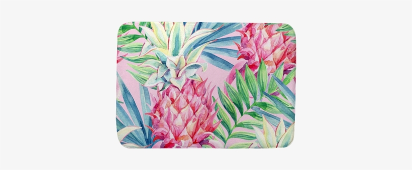 Watercolor Pineapple Fruit Seamless Pattern Bath Mat - Pink Pineapple Water Color, transparent png download