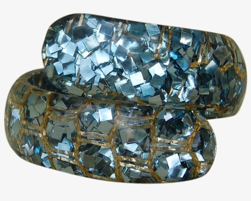 1950s Wrap Style Clamper Bracelet Made Of Lucite Embedded - Blue Metallic Confetti, transparent png download