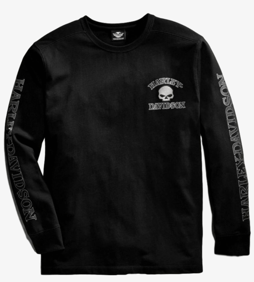 Men's Black Skull Long Sleeve Tee - Harley Davidson Men's Skull Black Long Sleeve, transparent png download