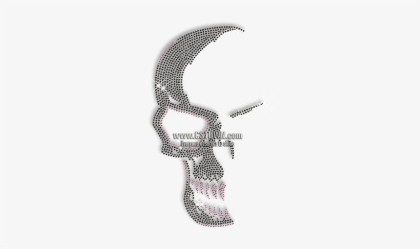 Custom Cool Sparkling Pink Teeth Black Skull Rhinestone - Iron-on, transparent png download