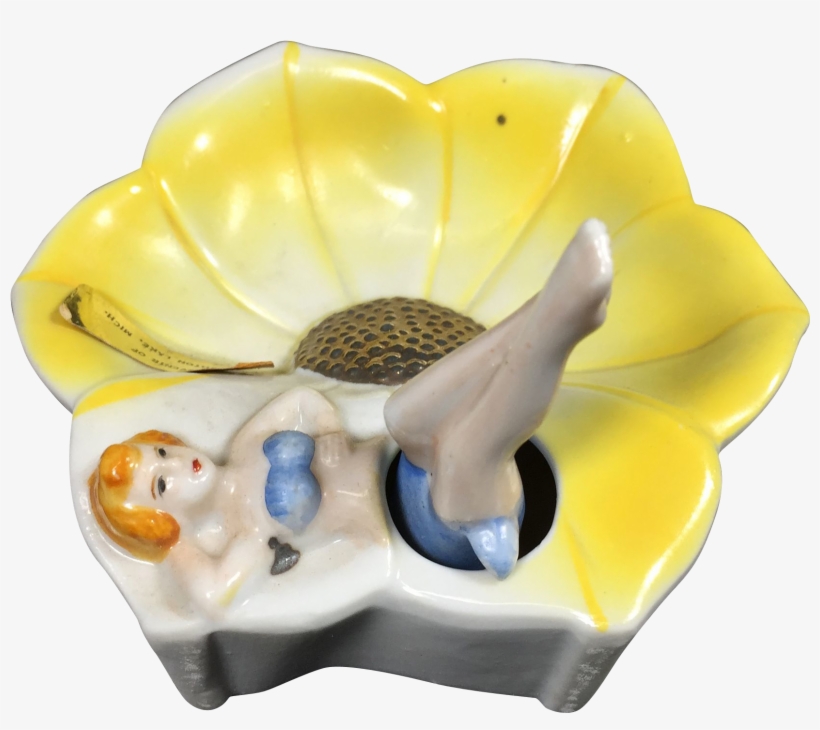Reclining Naughty Lady On Flower Ashtray W Nodder Legs - Flower, transparent png download