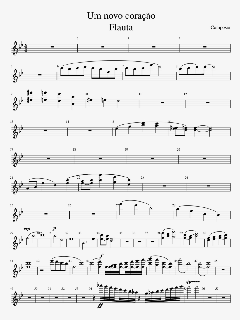 Um Novo Coração Flauta Sheet Music Composed By Composer - Euphonium Sonata, transparent png download