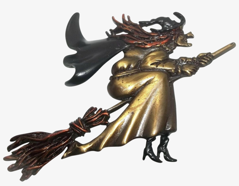 Witch On Broom - Bronze Sculpture, transparent png download