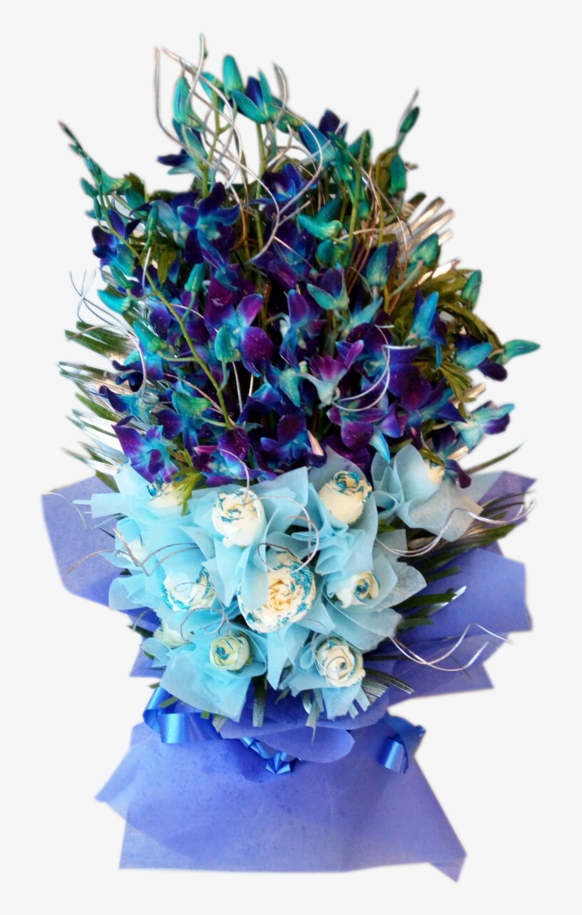 Blue Orchids And White Rose Bouquet - Bouquet, transparent png download
