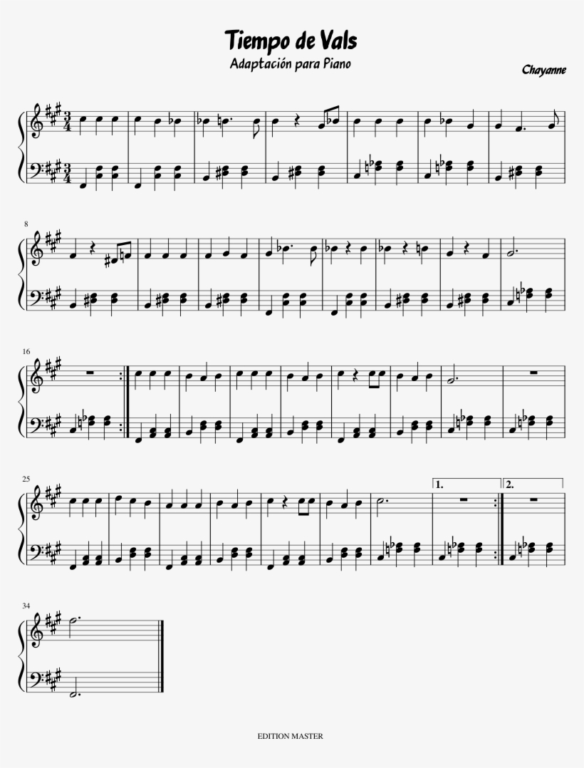Tiempo De Vals Piano Tutorial - Tender Feeling Piano Sheet Music Easy, transparent png download