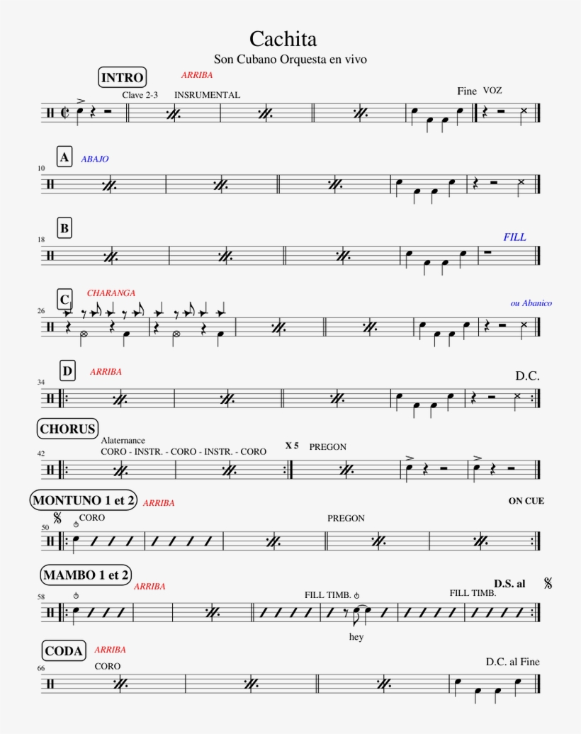 Cachita Sheet Music For Percussion Download Free In - Sheet Music, transparent png download