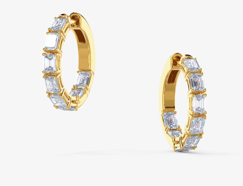 Emerald Cut Diamond Hoop Earrings - Diamond, transparent png download