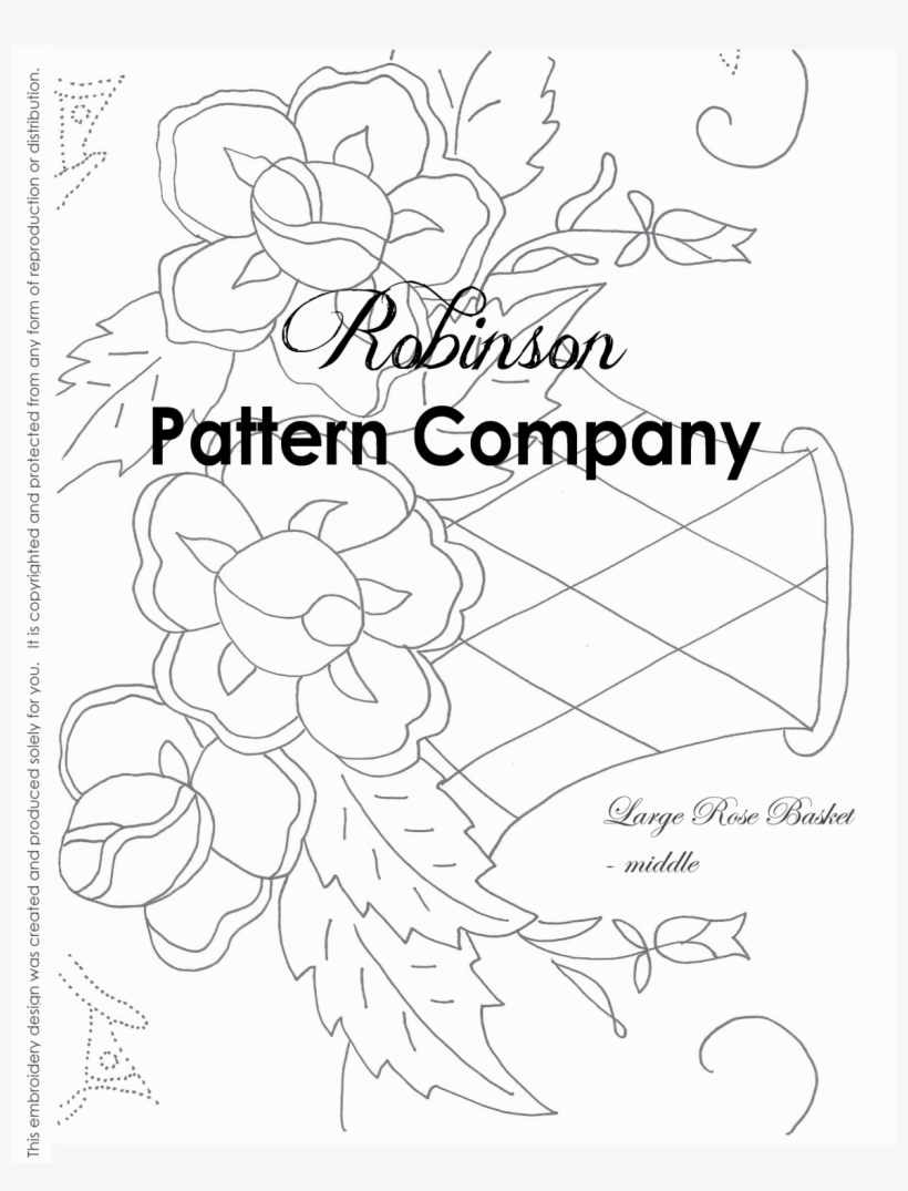 Large Rose Basket Hand Embroidery Pattern - Line Art, transparent png download
