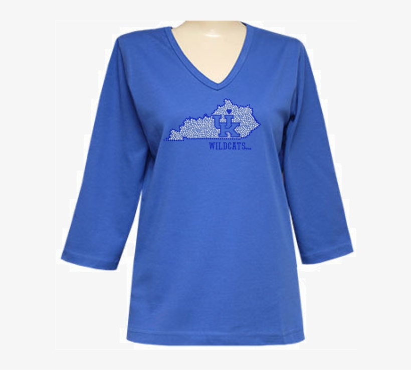 V-neck 3/4 Sleeve Top W/ Uk Wildcats Rhinestone Filled - Long-sleeved T-shirt, transparent png download