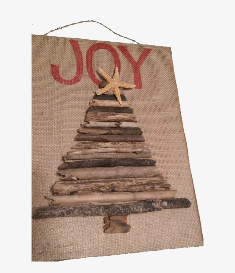 Driftwood Christmas Tree On Burlap With A Wood Backing - Christmas Ornament, transparent png download