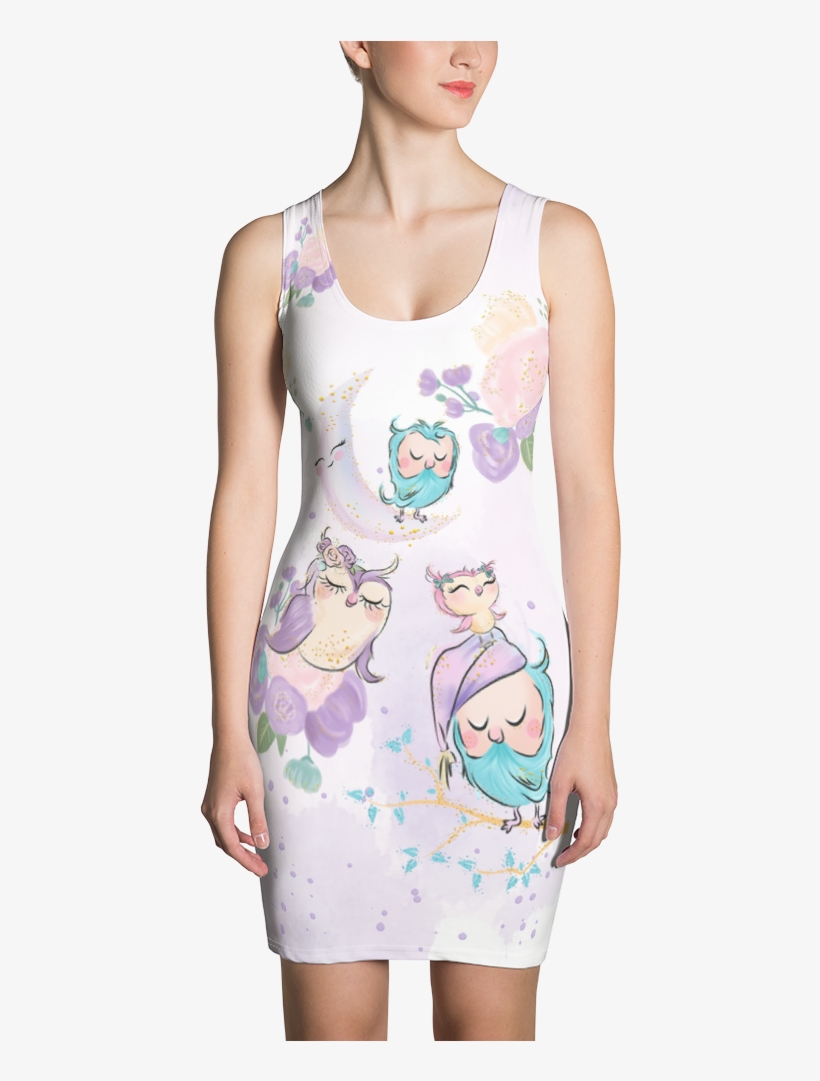 Sweet Dream Cute Owl Family All Over Printed Dress - Dress, transparent png download