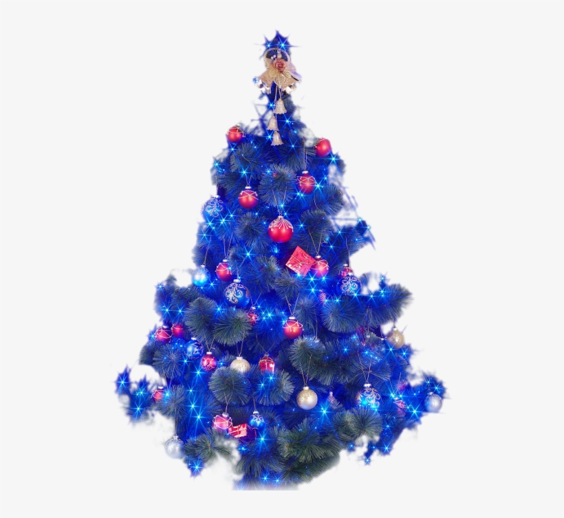 Christmas Tree Blue With Blue Lights, transparent png download