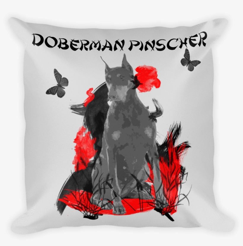 Doberman Pinscher Chinese Painting / Silver - Cushion, transparent png download
