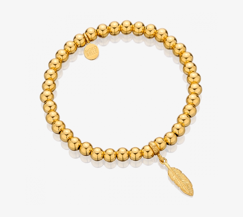 Gold-plated Beaded Bracelet With Feather - Bracelet, transparent png download
