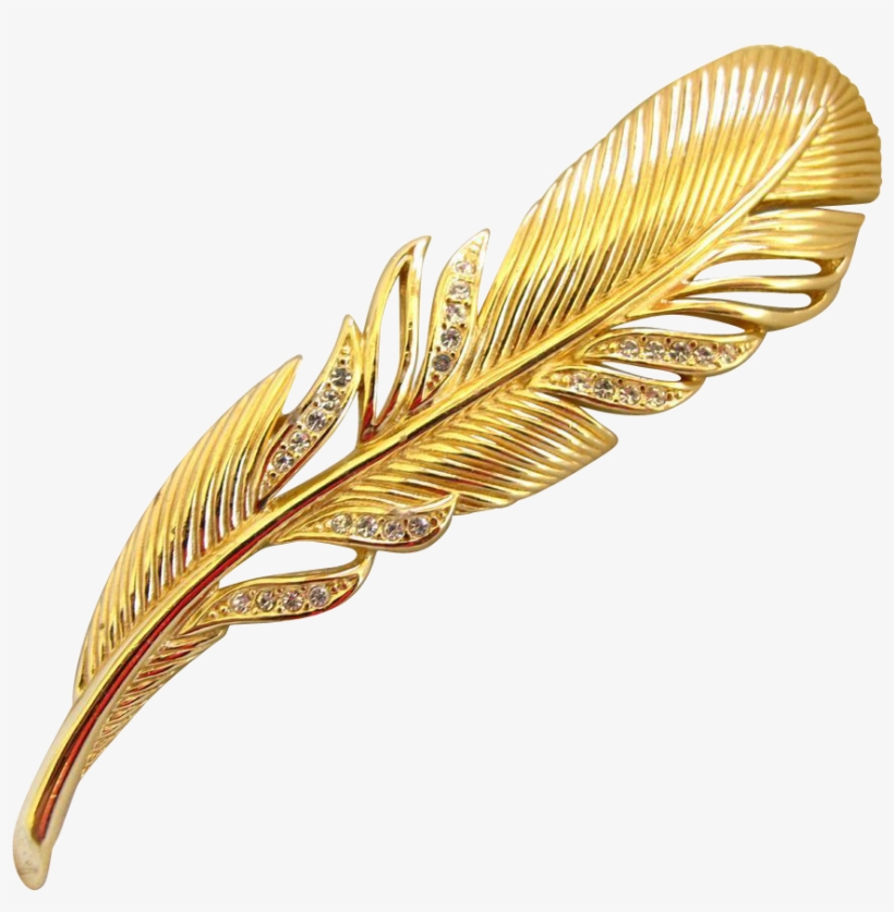 This Christian Dior Gold Plated And Rhinestone Feather - Gold, transparent png download