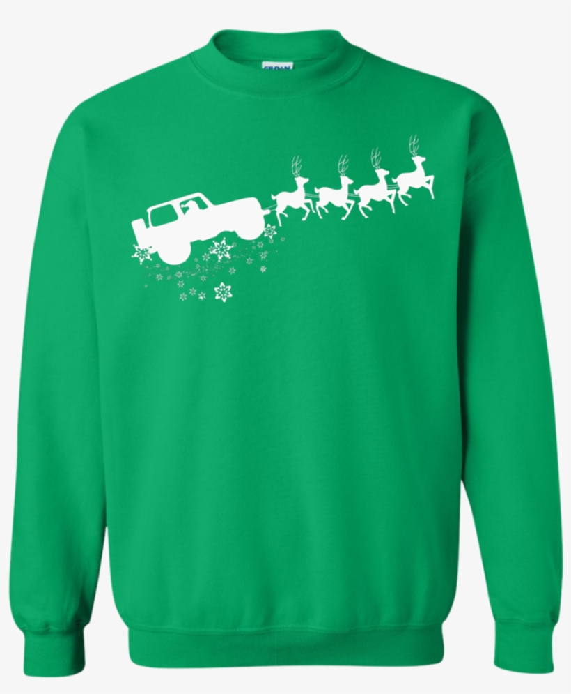 Santa Sleigh Jeep Printed Crewneck Pullover Sweatshirt - Sweater, transparent png download