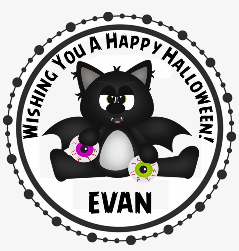 Black Bat Cat Halloween Stickers - Circle Design Frame Vector, transparent png download