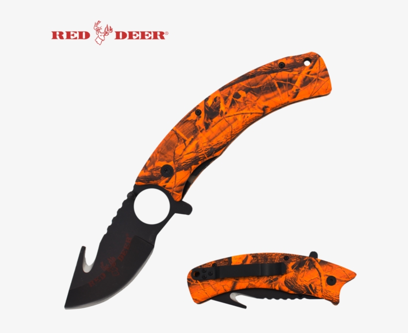 9" Red Deer Hunter Orange Tree Camo Assisted Open Gut - Hunting Knife, transparent png download