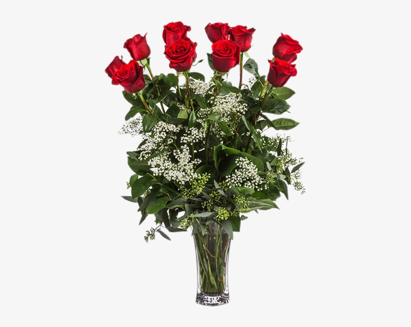 Dozen Long Stemmed Roses With Baby's Breath - Sidney Flower Shop, transparent png download