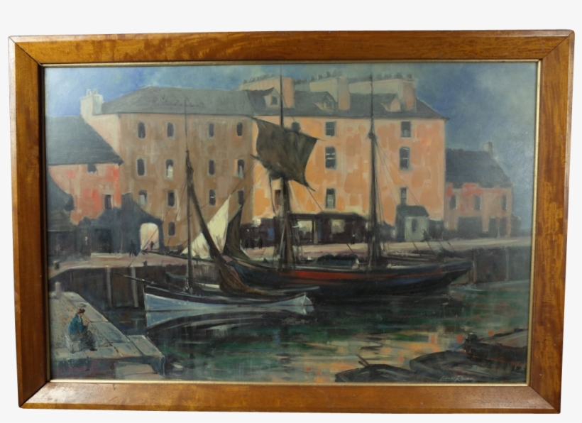 Oil On Board Of Harbour Scene Fontaine Decorative Fon0525 - Furniture, transparent png download